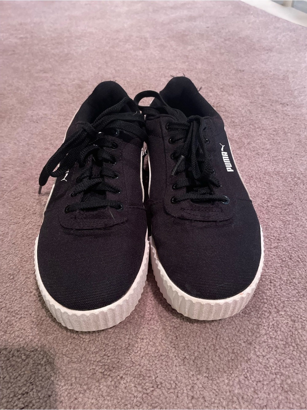 Puma Black Canvas Low-Top Sneakers with White Platform